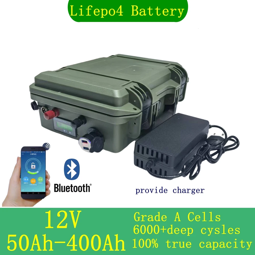 200Ah 100AH150AH 300Ah 400AH 500Ah 600Ah 12V Lifepo4 batteria al litio bluetooth BMS Alimentatore per barca da pesca inverter
200Ah 100AH150AH 300Ah 400AH 500Ah 600Ah 12V Lifepo4 batteria al litio bluetooth BMS Alimentatore per barca da pesca inverter