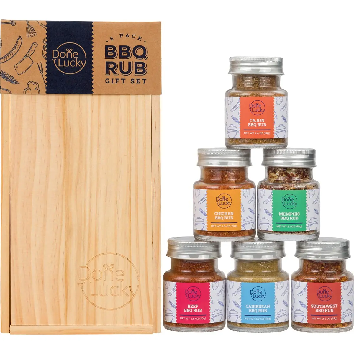 6-Pack BBQ Rub Gift Set in Wooden Box - Perfect Grilling Seasonings for Dad, Men, Her - Unique Father's Day, Christmas Gift
6-Pack BBQ Rub Gift Set in Wooden Box - Perfect Grilling Seasonings for Dad, Men, Her - Unique Father's Day, Christmas Gift