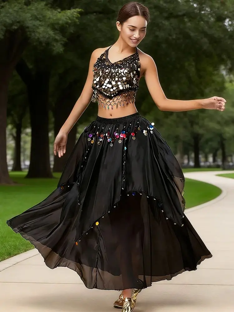 Women's Belly Dance Dress Crop Sequin top Chiffon Dress Halloween Dress
Women's Belly Dance Dress Crop Sequin top Chiffon Dress Halloween Dress