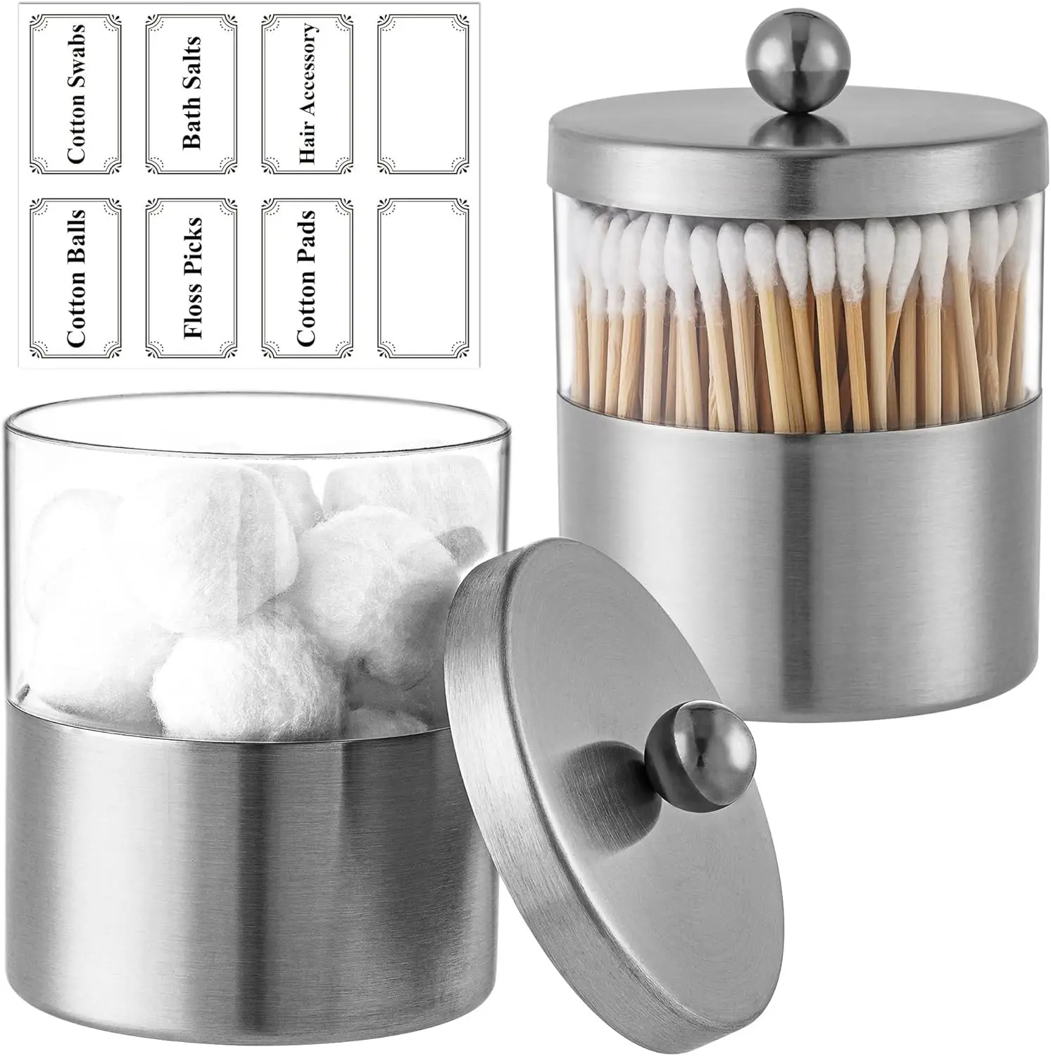 Apothecary Jars Qtip Holder, Brushed Stainless Steel Bathroom Jar with Stickers, Farmhouse Decor Qtip Dispenser for Qtips Cotton
Apothecary Jars Qtip Holder, Brushed Stainless Steel Bathroom Jar with Stickers, Farmhouse Decor Qtip Dispenser for Qtips Cotton
