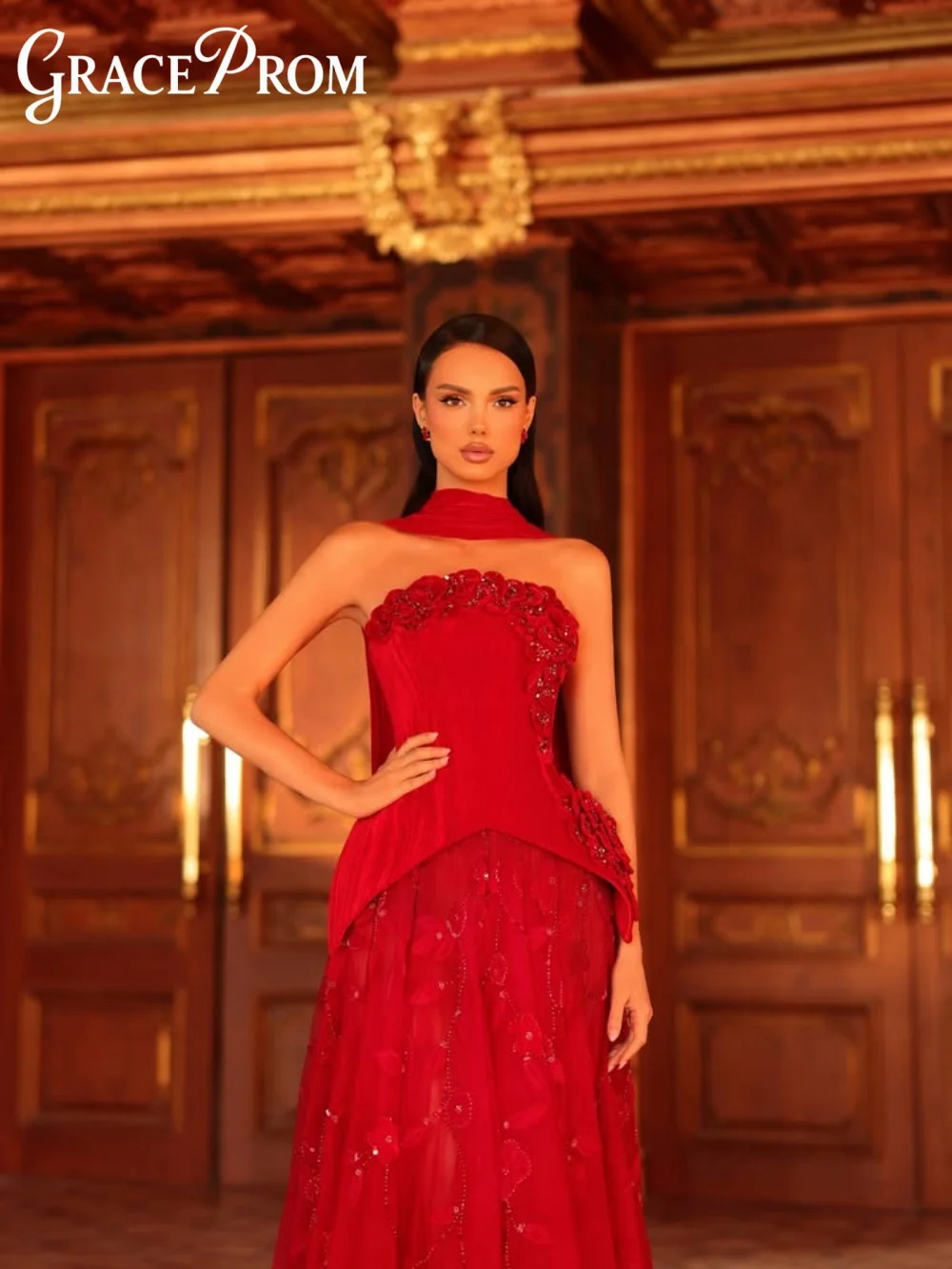 GraceProm Strapless Evening Dress 2026 Opulent 3D Rose Carpet Gown Dazzling Flowy Floor-Length Party Gown فساتين سهرة
GraceProm Strapless Evening Dress 2026 Opulent 3D Rose Carpet Gown Dazzling Flowy Floor-Length Party Gown فساتين سهرة
