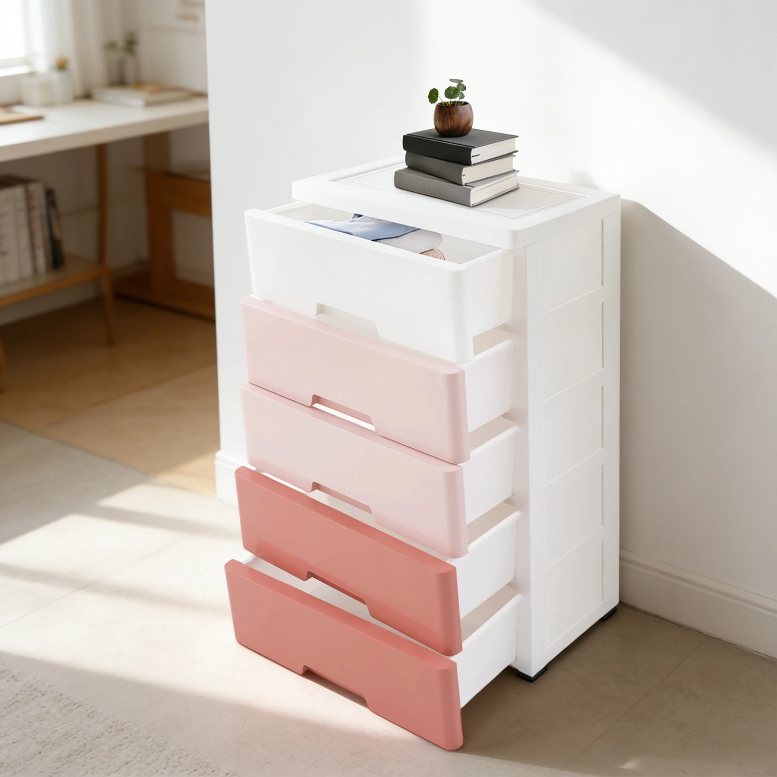 Stackable Plastic Drawers, 5 Tiers Dresser Storage Cabinet, Pink, 43.5x29x80cm, PP Material, Each Drawer Holds 22.05 lbs, Modern Style for Home Office Organization
Stackable Plastic Drawers, 5 Tiers Dresser Storage Cabinet, Pink, 43.5x29x80cm, PP Material, Each Drawer Holds 22.05 lbs, Modern Style for Home Office Organization