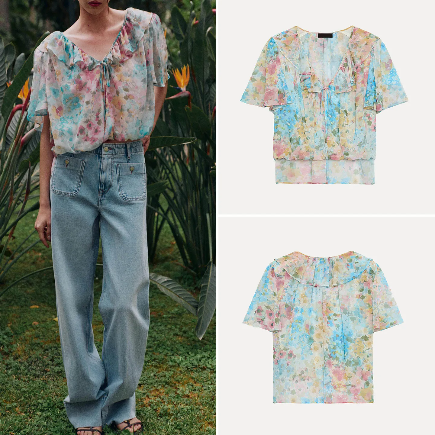 Elegant Women's Short Sleeve V-Neck Floral Print Layered Decorated Shirt Summer 2026 Fashion Casual Loose Fit Button Closure
Elegant Women's Short Sleeve V-Neck Floral Print Layered Decorated Shirt Summer 2026 Fashion Casual Loose Fit Button Closure