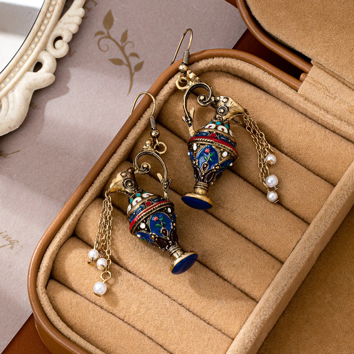 Medieval Vintage Jewelry, New Chinese Style, Enamel Wine Bottle Shape Charms, Pearl Tassels Carving Bottle Retro Antique Earring
Medieval Vintage Jewelry, New Chinese Style, Enamel Wine Bottle Shape Charms, Pearl Tassels Carving Bottle Retro Antique Earring