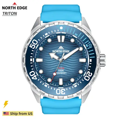 NORTH EDGE 2025 New TRITON Solar Powered Dive Watch Men Luxury Digital Watches For Men 316L Stainless Steel Case Waterproof 300M