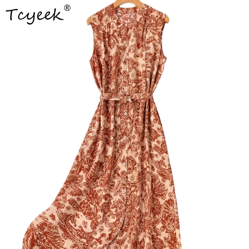 Tcyeek 100% Real Mulberry Silk Long Dresses for Women 2026 Skin-friendly Sleeveless Summer Dress Woman Clothing Платье Женское
Tcyeek 100% Real Mulberry Silk Long Dresses for Women 2026 Skin-friendly Sleeveless Summer Dress Woman Clothing Платье Женское