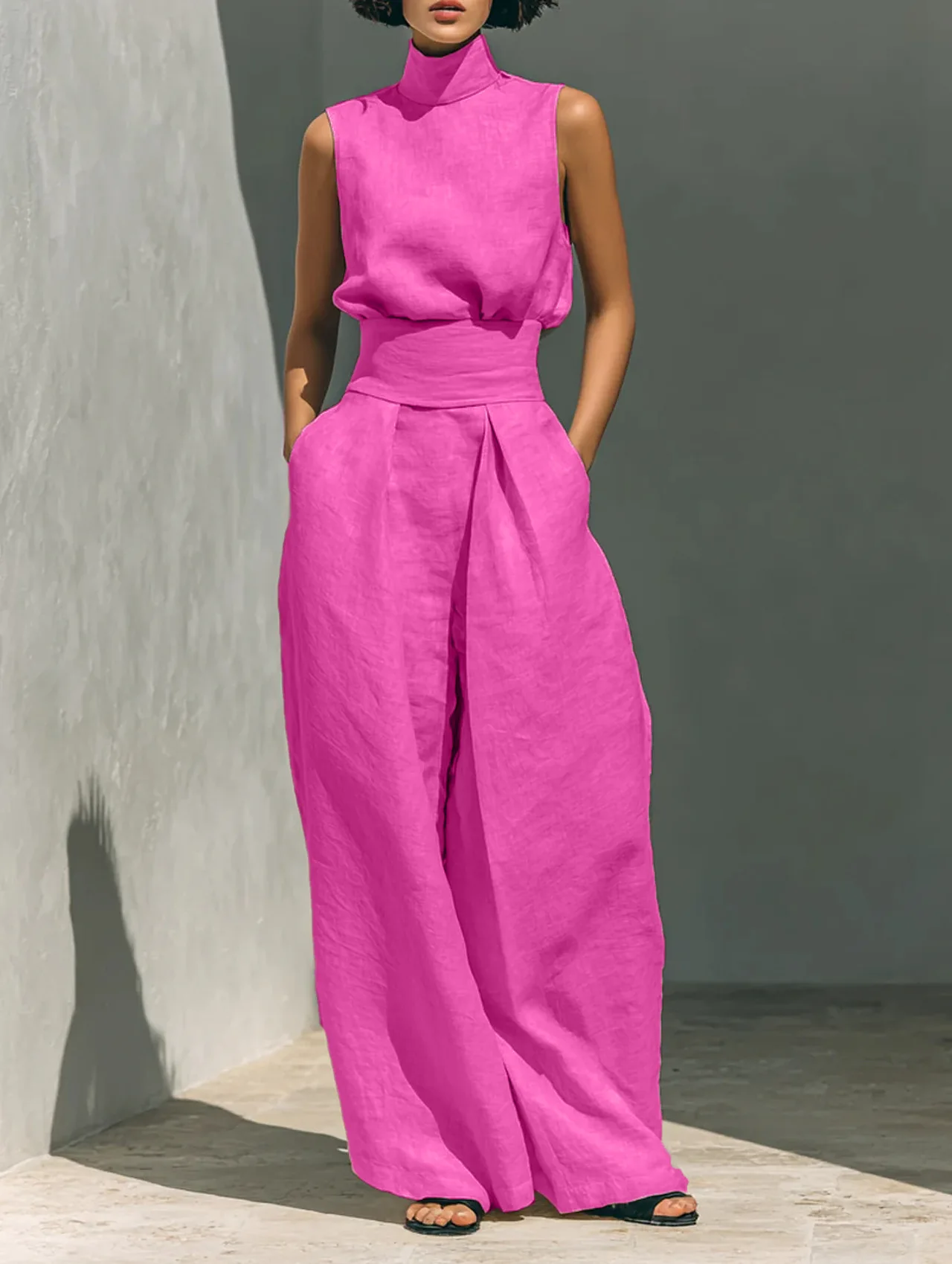 2026 Summer Fashion Elegant Pants Set Sleeveless Turtleneck Top+Wide Leg Pants High Street Casual Two Piece Set Women Outfit
2026 Summer Fashion Elegant Pants Set Sleeveless Turtleneck Top+Wide Leg Pants High Street Casual Two Piece Set Women Outfit