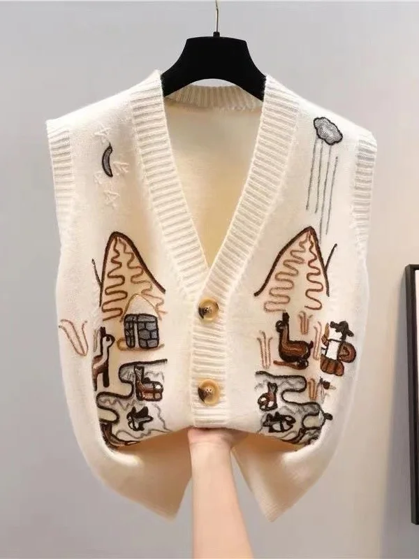 Knitted Sweater Vest Top European Sle Autumn Outerwear V-Ne Button Design Pure Color Commute Faion for Young Women
Knitted Sweater Vest Top European Sle Autumn Outerwear V-Ne Button Design Pure Color Commute Faion for Young Women