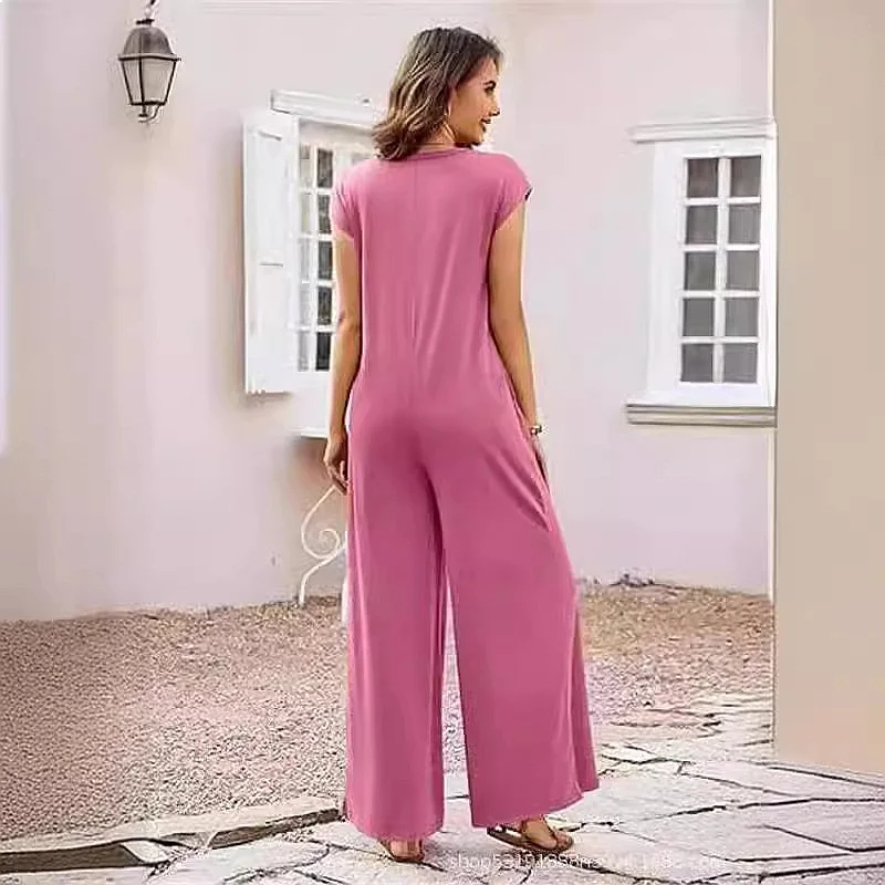 Loose Jumpsuit Wide Leg Pants Solid Color Spring Summer Women V Neck Pocket Sleeveless Overall Rompers Jumpsuits
Loose Jumpsuit Wide Leg Pants Solid Color Spring Summer Women V Neck Pocket Sleeveless Overall Rompers Jumpsuits