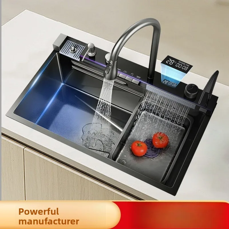 Stainless Steel Kitchen Sink Large Single Bowl Whale Rainfall Waterfall Design Multifunction Digital Display Wash Basin Sink
Stainless Steel Kitchen Sink Large Single Bowl Whale Rainfall Waterfall Design Multifunction Digital Display Wash Basin Sink