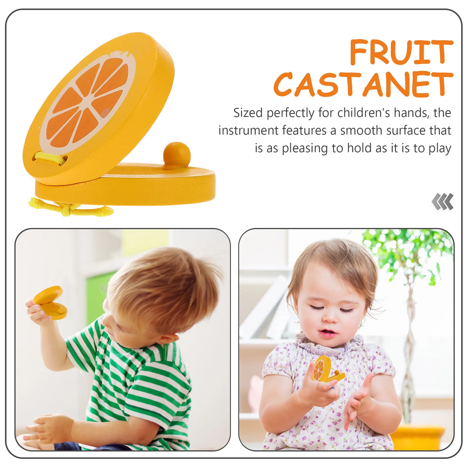 2Pcs Natural Wood Wear-Resistant Kids Castanets Bright Fruit Pattern Hand-Friendly Educational Household Instrument Stimulate
2Pcs Natural Wood Wear-Resistant Kids Castanets Bright Fruit Pattern Hand-Friendly Educational Household Instrument Stimulate