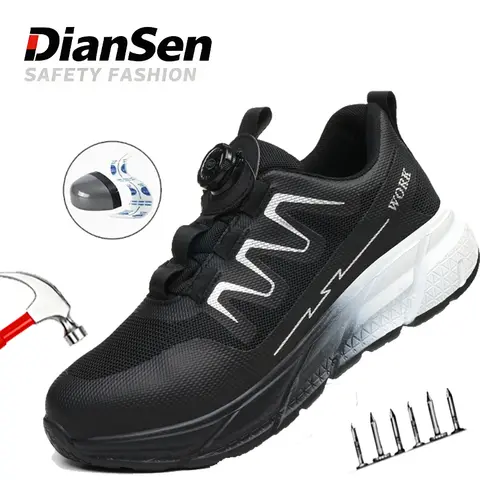 Mens Steel Toe Work Shoes Anti-Puncture Casual Safety Footwear Men Rotating Button Safety Shoes Construction Security Boots
