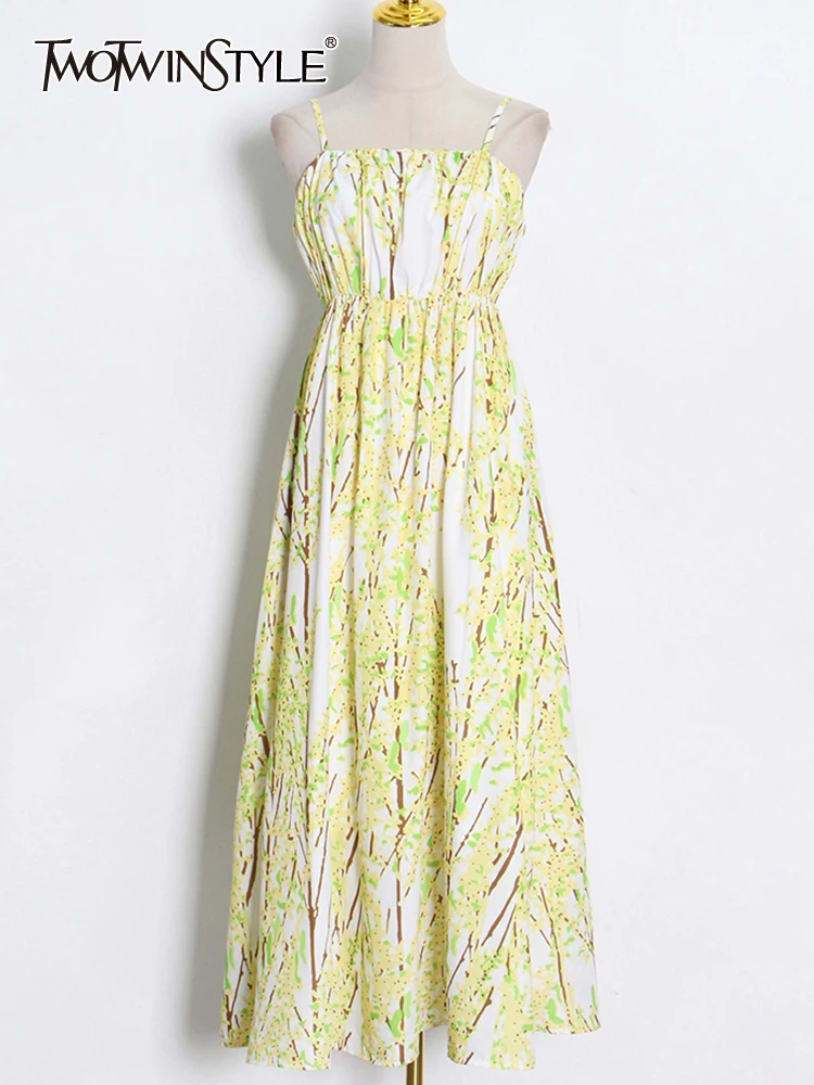 TWOTWINSTYLE Print Elegant Sling Dress For Women Square Collar Backless Sleeveless High Waist Dresses Female 2022 Spring New
TWOTWINSTYLE Print Elegant Sling Dress For Women Square Collar Backless Sleeveless High Waist Dresses Female 2022 Spring New