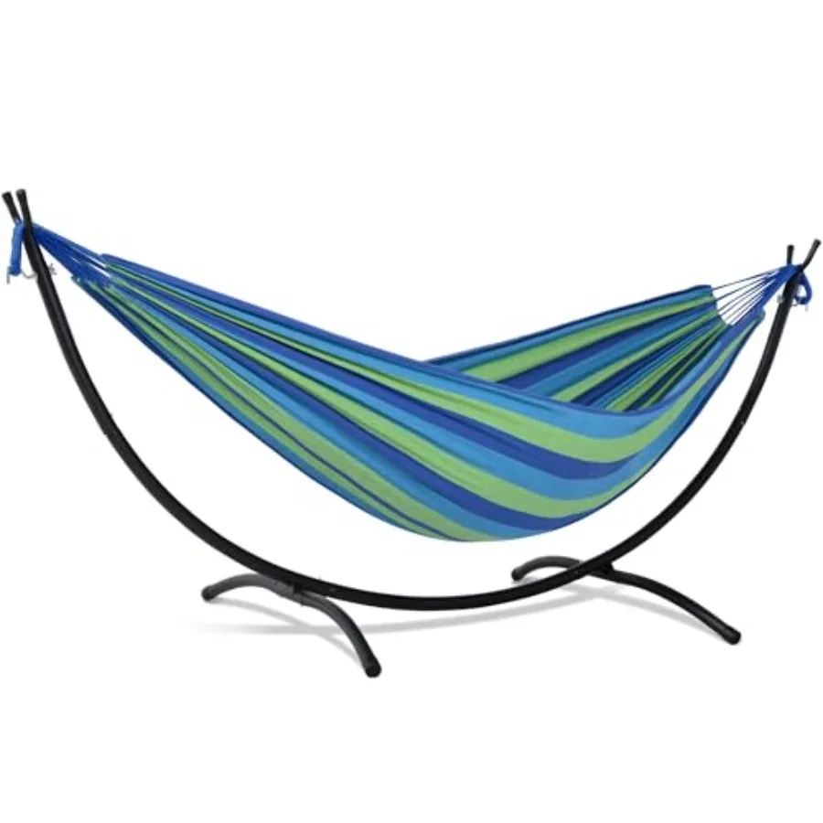 Outdoor double hammock with stand, polyester blend, blue and green stripes, portable and easy to assemble
Outdoor double hammock with stand, polyester blend, blue and green stripes, portable and easy to assemble
