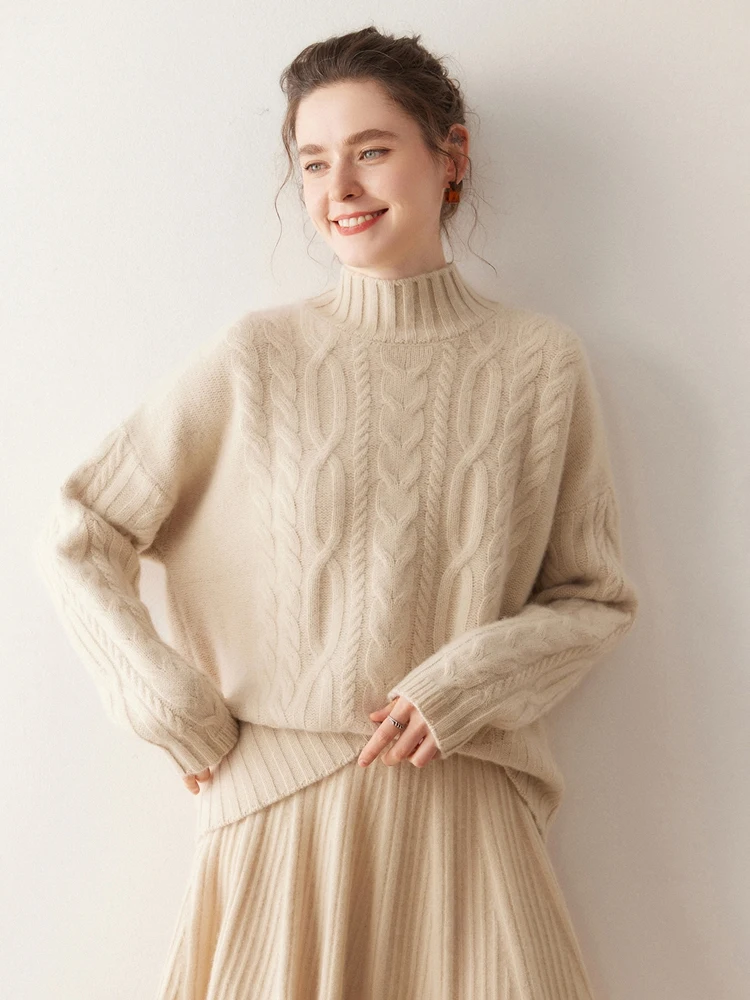 Yoyoselect Women's 100% Cashmere Pullover Mock Neck Cable Knitwear Autumn Winter Elegant Sweater Fashion Cozy Clothing Chic Tops
Yoyoselect Women's 100% Cashmere Pullover Mock Neck Cable Knitwear Autumn Winter Elegant Sweater Fashion Cozy Clothing Chic Tops