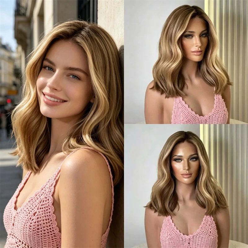 13x4 Short Wave Bob Ombre Blonde Brown Women Wigs Synthetic Soft HD Lace Frontal Wig Natural Preplucked Hairline with Baby Hair
13x4 Short Wave Bob Ombre Blonde Brown Women Wigs Synthetic Soft HD Lace Frontal Wig Natural Preplucked Hairline with Baby Hair