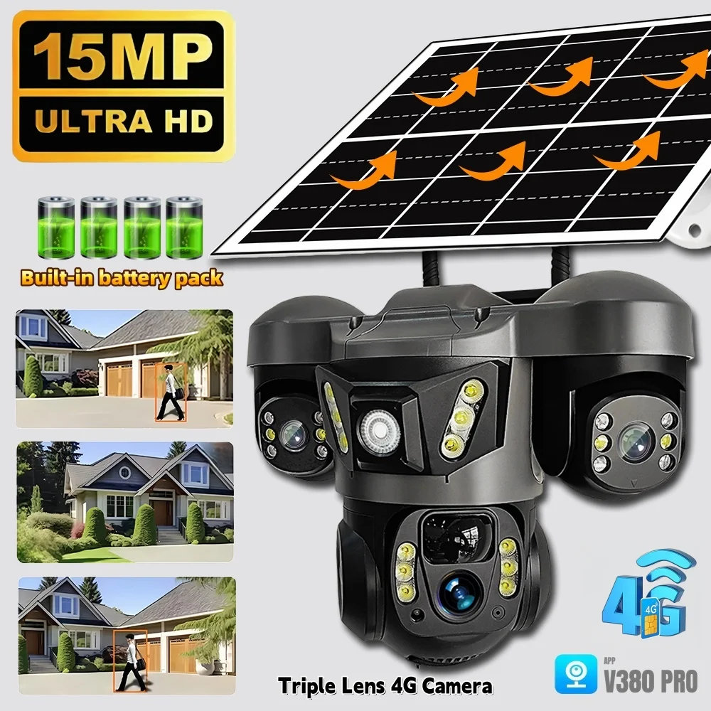 15MP 10X Zoom Triple Lens 4G Solar Camera Outdoor Triple Screen CCTV PIR Motion Detection Security Surveillance V380 Pro Camera
15MP 10X Zoom Triple Lens 4G Solar Camera Outdoor Triple Screen CCTV PIR Motion Detection Security Surveillance V380 Pro Camera