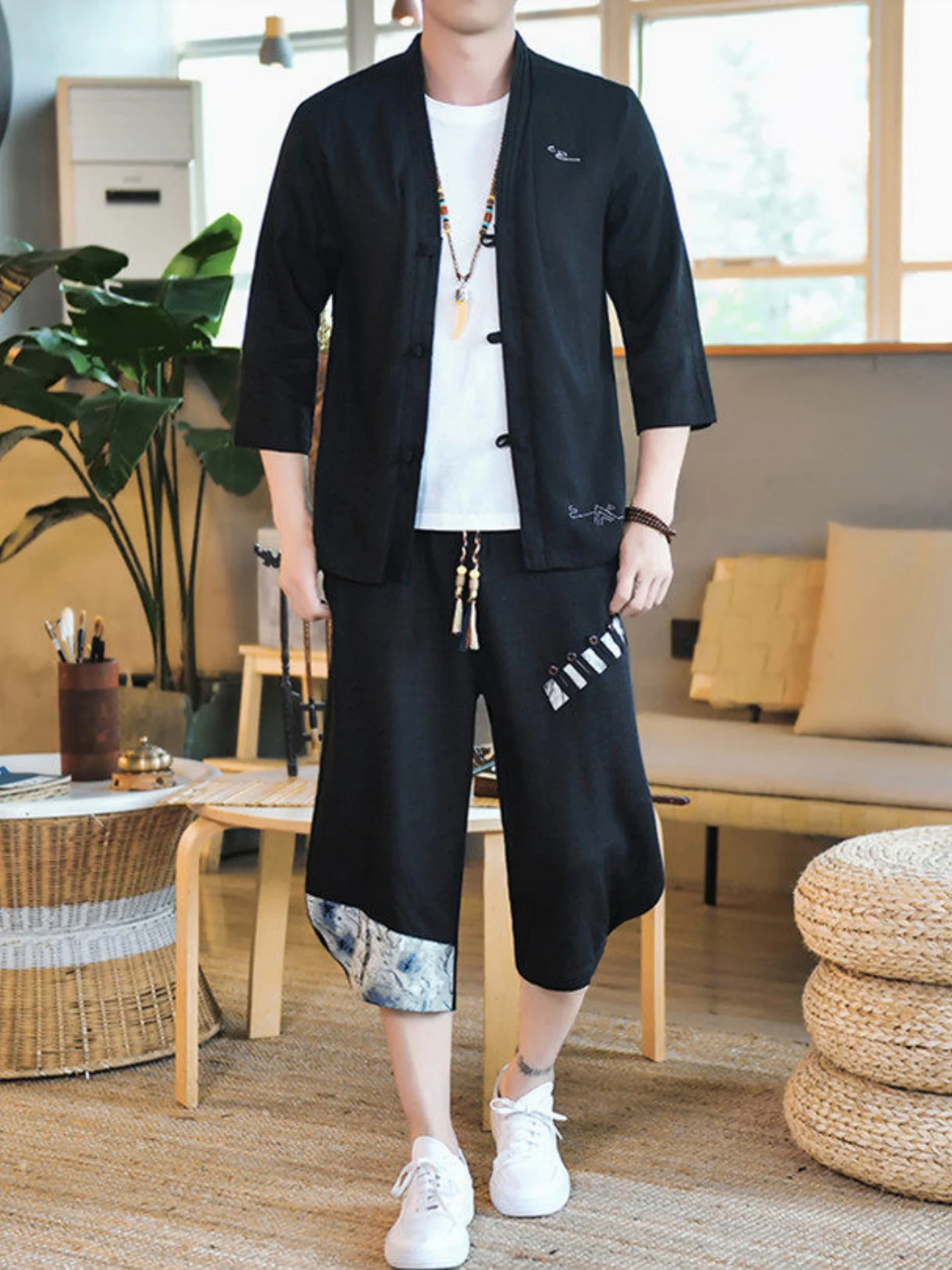 Cotton Linen Seven-Sve Men's Ancient Chinese Sle irt Summer Faionable Casual Wear Loose Fit Embroidered Stand Collar
Cotton Linen Seven-Sve Men's Ancient Chinese Sle irt Summer Faionable Casual Wear Loose Fit Embroidered Stand Collar