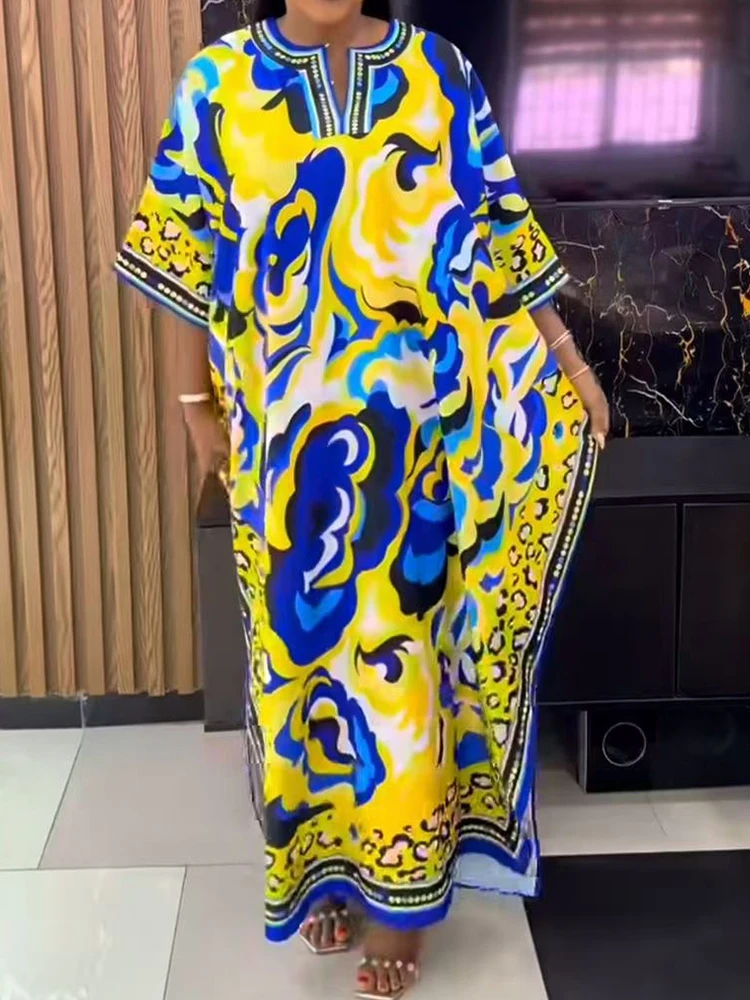 Temperament spring and summer women's new Bat Sleeve design loose print dress fashion holiday lace waist casual dress 
Temperament spring and summer women's new Bat Sleeve design loose print dress fashion holiday lace waist casual dress