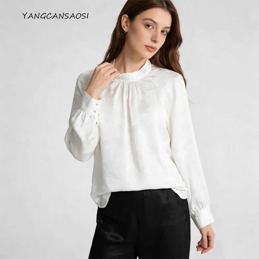 Весенний топ HuaLuo из 100% натурального шелка тутового шелка, женская черная/белая французская элегантная футболка с воротником-стойкой и длинными рукавами
Весенний топ HuaLuo из 100% натурального шелка тутового шелка, женская черная/белая французская элегантная футболка с воротником-стойкой и длинными рукавами