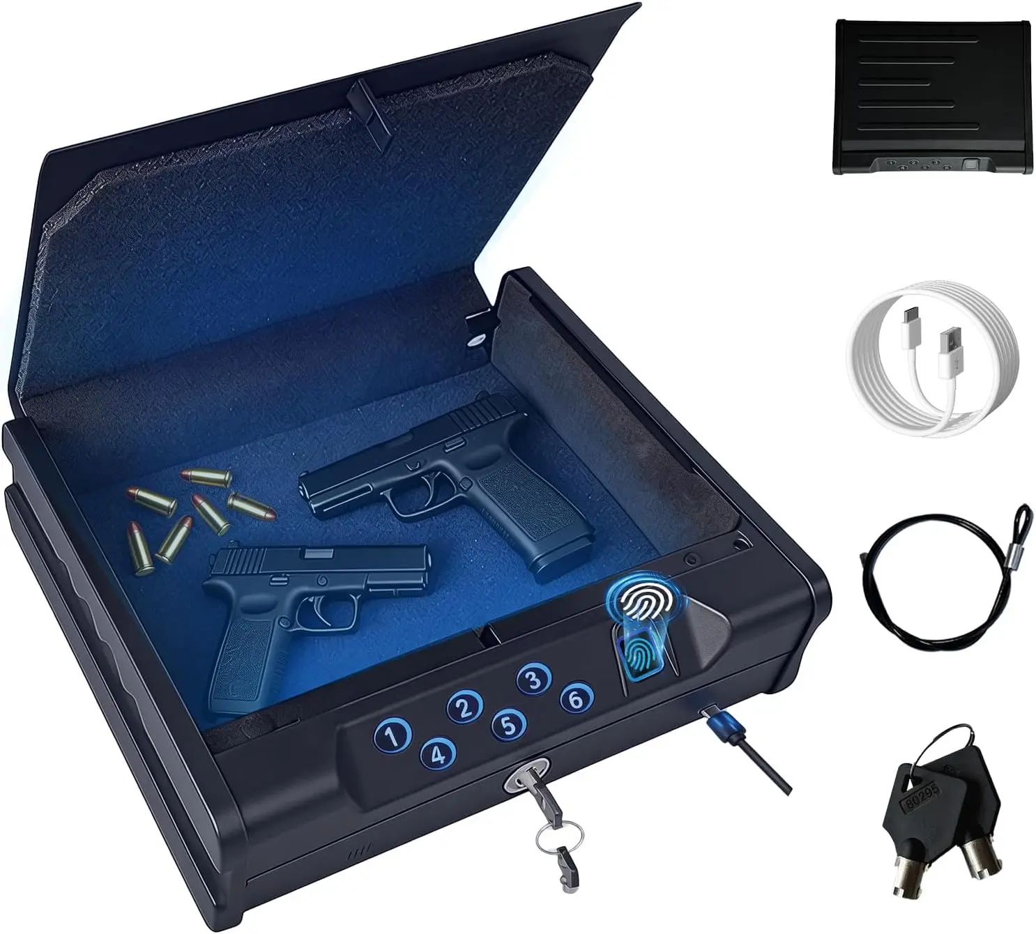 Biometric Gun Safe with Keypad & Key, Compact Pistol Safe for Nightstand, Car, Home
Biometric Gun Safe with Keypad & Key, Compact Pistol Safe for Nightstand, Car, Home