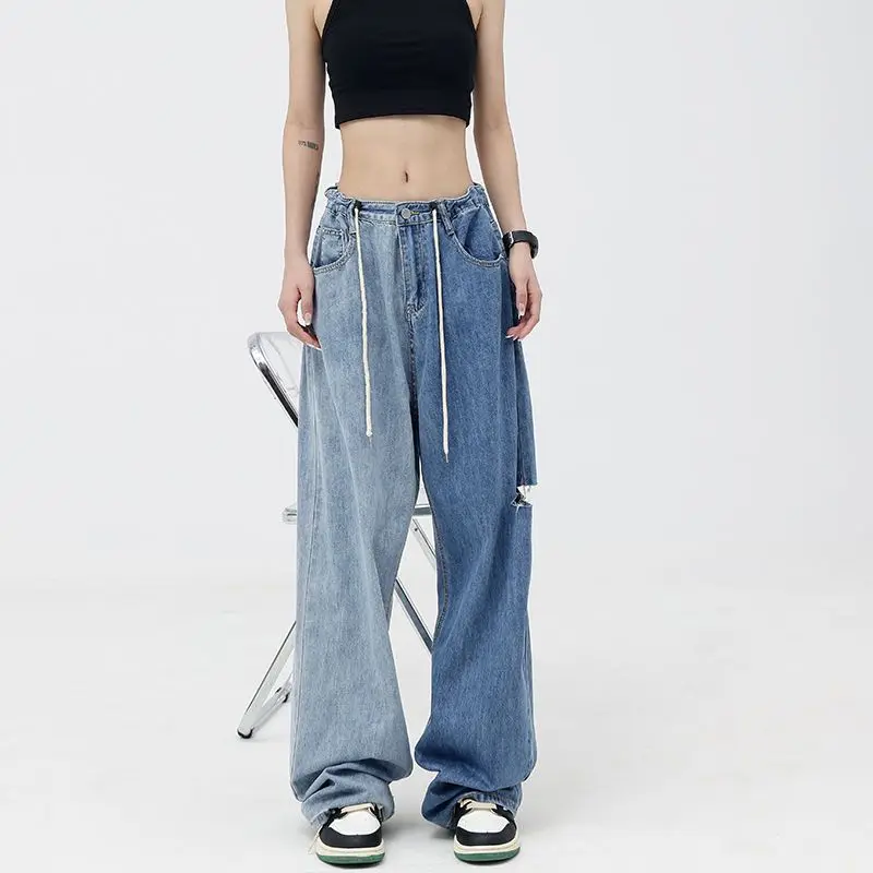Vintage Oversize Contrast Color Wide Leg Jeans Women Streetwear Fashion Casual Pants Drawstring Denim Loose Straight Trousers
Vintage Oversize Contrast Color Wide Leg Jeans Women Streetwear Fashion Casual Pants Drawstring Denim Loose Straight Trousers
