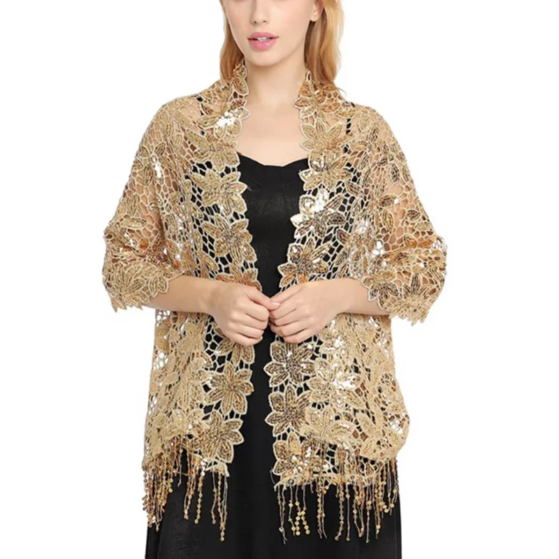 Bridal Wedding Hollow Sequin Lace Shawl Women Luxury Party Wrap Female Shiny Glitter Stole Singer Club Event Scarf with Tassel
Bridal Wedding Hollow Sequin Lace Shawl Women Luxury Party Wrap Female Shiny Glitter Stole Singer Club Event Scarf with Tassel