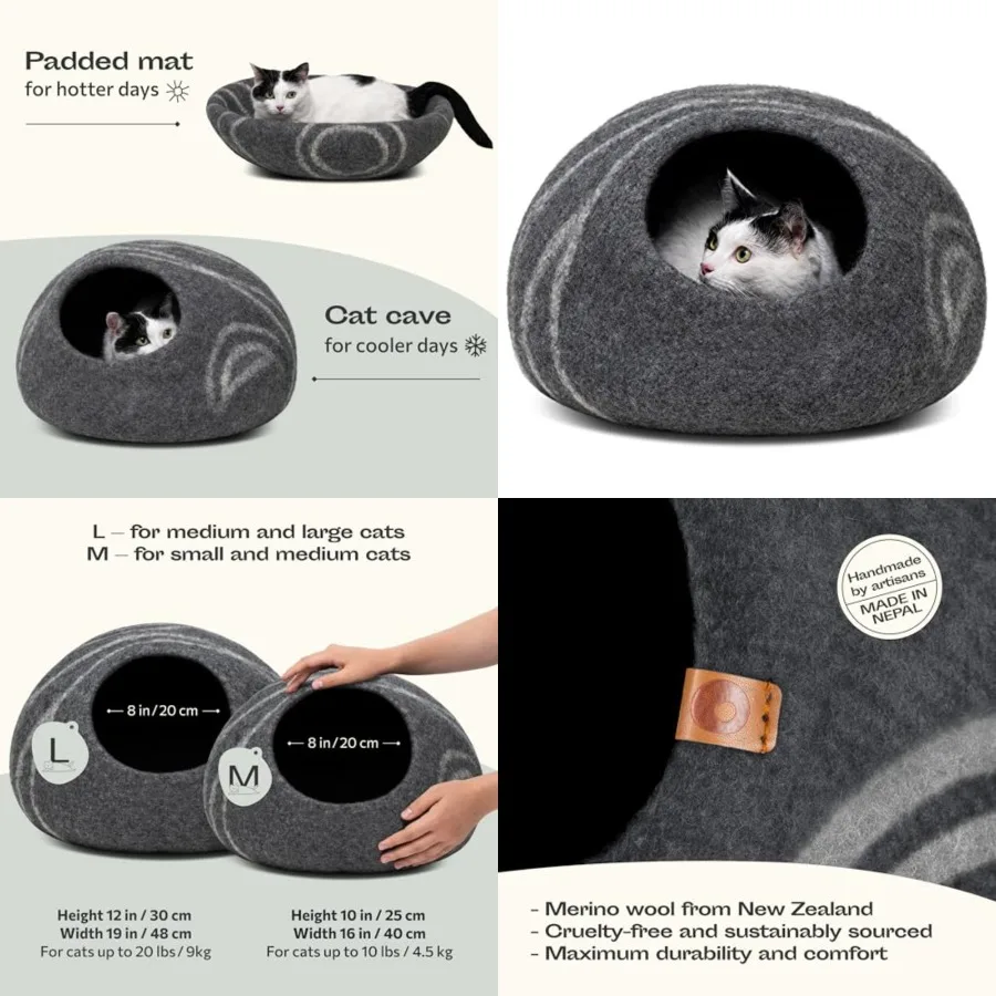 Cat Cave Premium Felt Cat Bed for Indoor Cats, Handmade Meri Wool
Cat Cave Premium Felt Cat Bed for Indoor Cats, Handmade Meri Wool