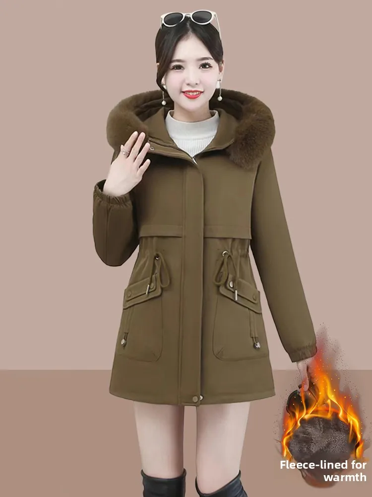 Thickened Fleece Hooded Parka Coat Women Autumn Winter Mom Clothes Warm Large Fur Collar Mid-Length Cotton Jacket Coat
Thickened Fleece Hooded Parka Coat Women Autumn Winter Mom Clothes Warm Large Fur Collar Mid-Length Cotton Jacket Coat