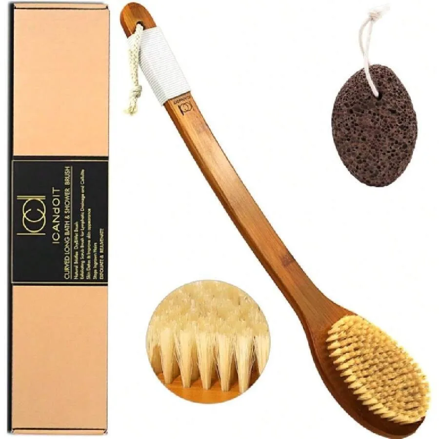 【New style】-17.71Inch Natural Boar Bristles Anti-Slip Long Handle Bath Brush, Bent Handle Shower Scrubber For Exfoliating, Show
【New style】-17.71Inch Natural Boar Bristles Anti-Slip Long Handle Bath Brush, Bent Handle Shower Scrubber For Exfoliating, Show
