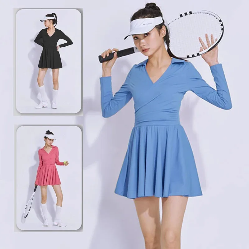Женское теннисное платье с длинными рукавами и v-образным вырезом, винтажное платье для йоги для женщин, дышащее плиссированное спортивное платье с шортами
Женское теннисное платье с длинными рукавами и v-образным вырезом, винтажное платье для йоги для женщин, дышащее плиссированное спортивное платье с шортами