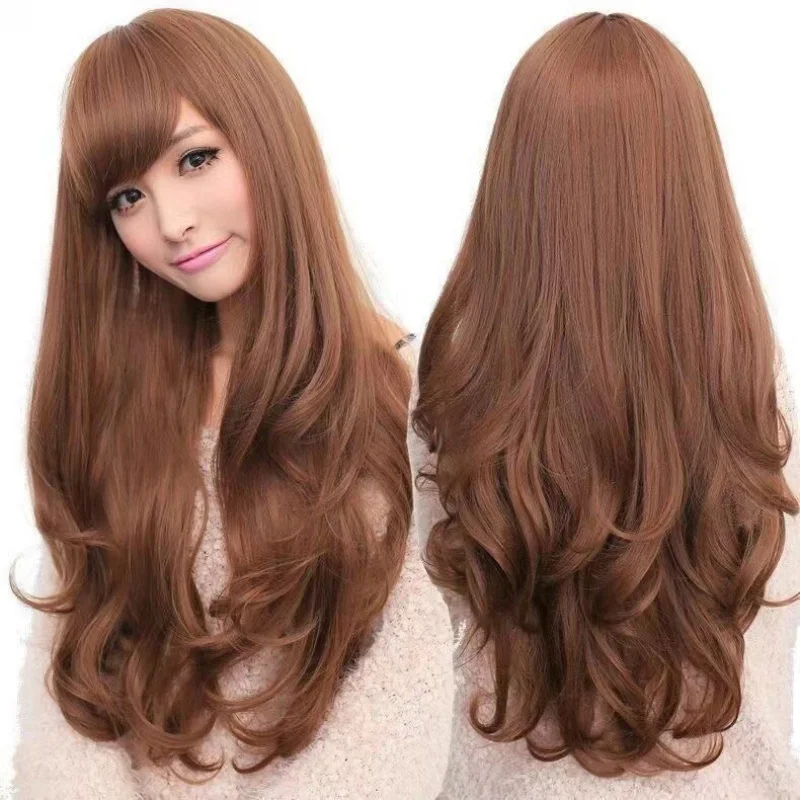 Korean-style women's , voluminous face-slimming wig, long curly hair with large waves and side bangs
Korean-style women's , voluminous face-slimming wig, long curly hair with large waves and side bangs