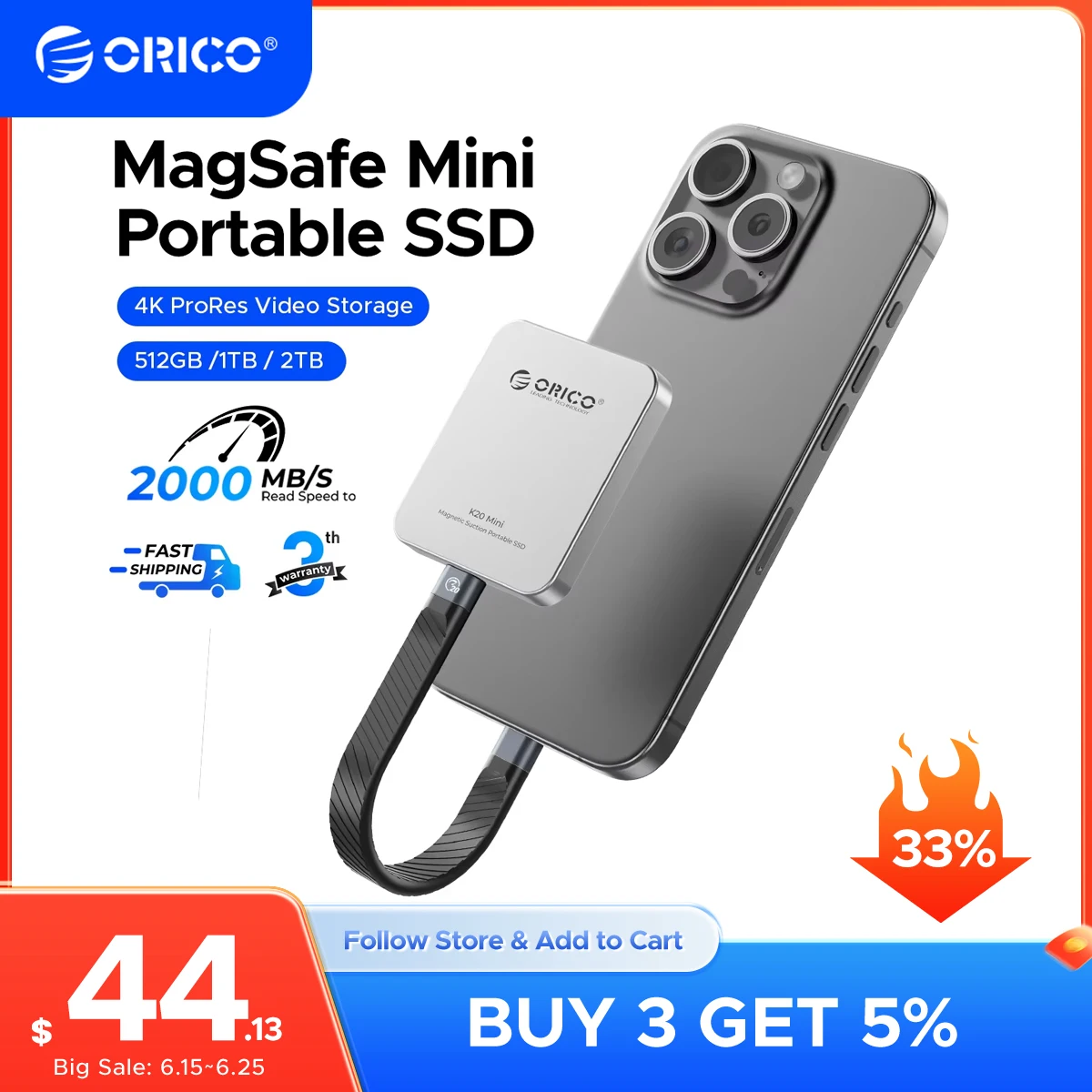 ORICO Mini Магнитный внешний SSD 1 ТБ Портативный накопитель для iPhone 15/16 Pro Max 2000 МБ/с USB-C 4K ProRes HDR Запись видео
ORICO Mini Магнитный внешний SSD 1 ТБ Портативный накопитель для iPhone 15/16 Pro Max 2000 МБ/с USB-C 4K ProRes HDR Запись видео