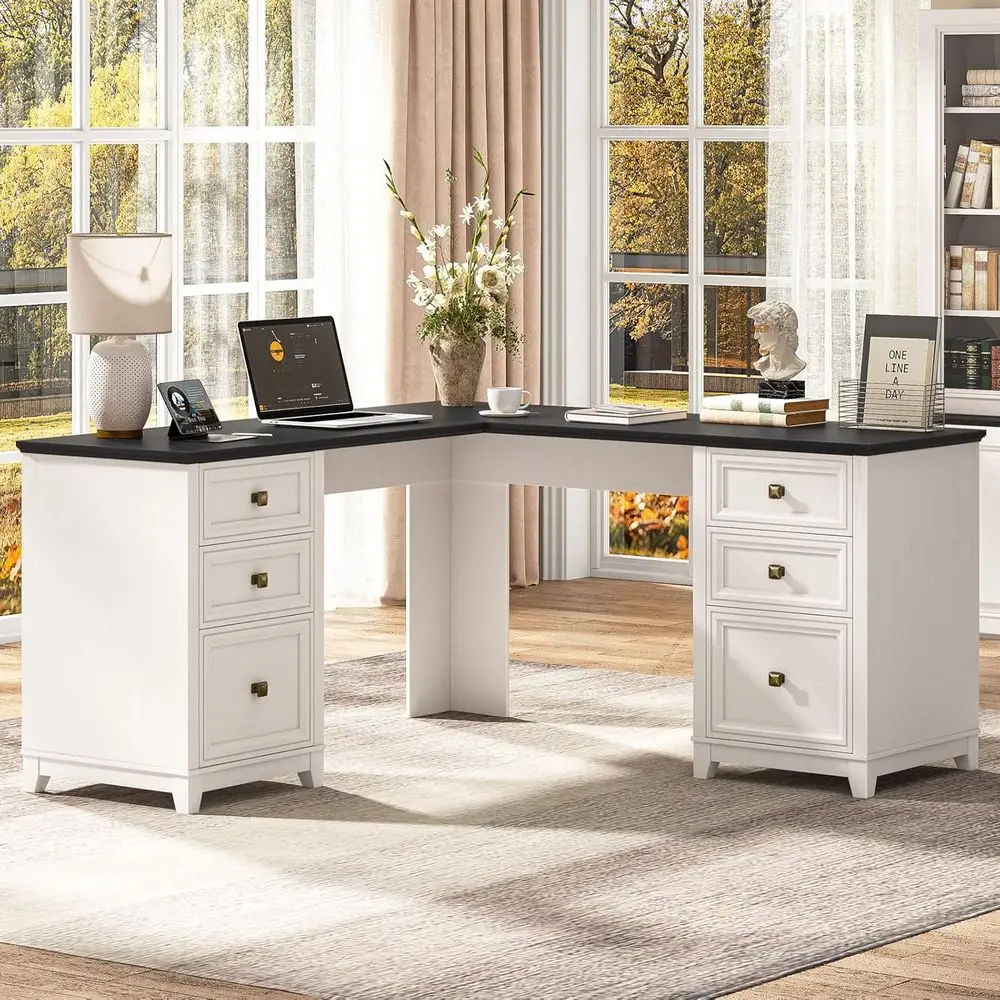 L-Shaped Executive Desk with 6 Drawers, 69 Wood Office Desk with File Cabinet, Writing Computer Desk for Home Office, Work, Stud
L-Shaped Executive Desk with 6 Drawers, 69 Wood Office Desk with File Cabinet, Writing Computer Desk for Home Office, Work, Stud
