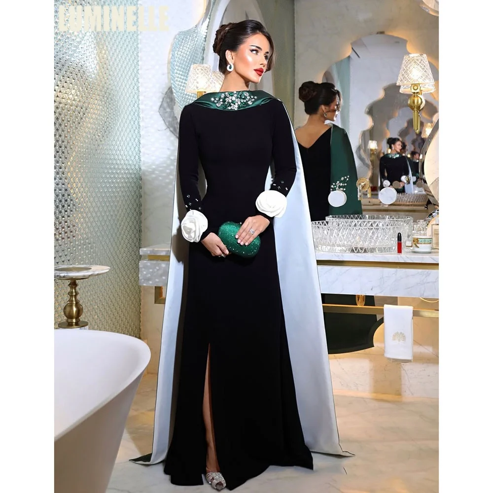 Black-Green Satin Evening Dresses With Bead Watteau Long Sleeve 3d Flower فساتين سهرات Side Slit Prom Dress Customize
Black-Green Satin Evening Dresses With Bead Watteau Long Sleeve 3d Flower فساتين سهرات Side Slit Prom Dress Customize