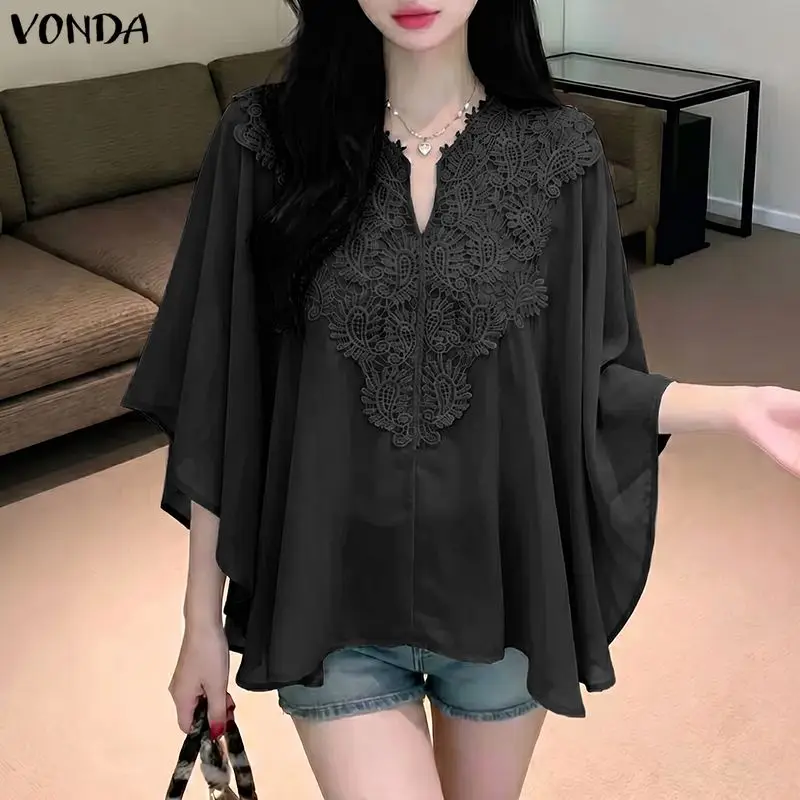 VONDA Plus Size Tunic Elegant Women Lace Patchwork Tops 3/4 Bat-wing Sleeve Blouses V-Neck Blusas Casual Summer Ruffled Blouse
VONDA Plus Size Tunic Elegant Women Lace Patchwork Tops 3/4 Bat-wing Sleeve Blouses V-Neck Blusas Casual Summer Ruffled Blouse