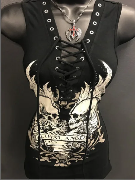 Dark Gothic Skull Print Tie Up Y2K Spicy Girl Slip Dress Summer New Fashion Slimming Tie Up Mid length Tank Top Women Clothing 
Dark Gothic Skull Print Tie Up Y2K Spicy Girl Slip Dress Summer New Fashion Slimming Tie Up Mid length Tank Top Women Clothing
