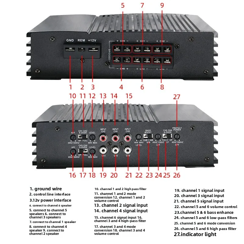 Car 6 Channel Power Amplifier 6 Input Output High Power 12V Upgrade Audio Modification
Car 6 Channel Power Amplifier 6 Input Output High Power 12V Upgrade Audio Modification