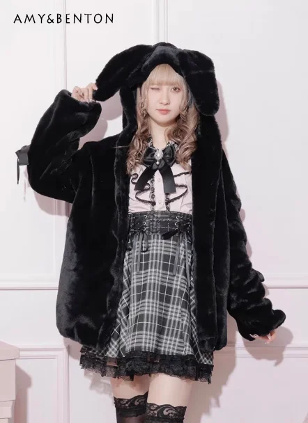 Winter Japanese Style Soft Girl Cute Bunny Ear Plush Black Coat Thickened Warm Eco-Friendly Faux Fur Pink White Hooded Jacket
Winter Japanese Style Soft Girl Cute Bunny Ear Plush Black Coat Thickened Warm Eco-Friendly Faux Fur Pink White Hooded Jacket