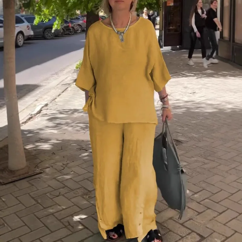 Осенние однотонные хлопковые льняные повседневные свободные широкие брюки в стиле ретро, женские пуловеры с круглым вырезом, топы и широкие брюки, комбинезоны 
Осенние однотонные хлопковые льняные повседневные свободные широкие брюки в стиле ретро, женские пуловеры с круглым вырезом, топы и широкие брюки, комбинезоны