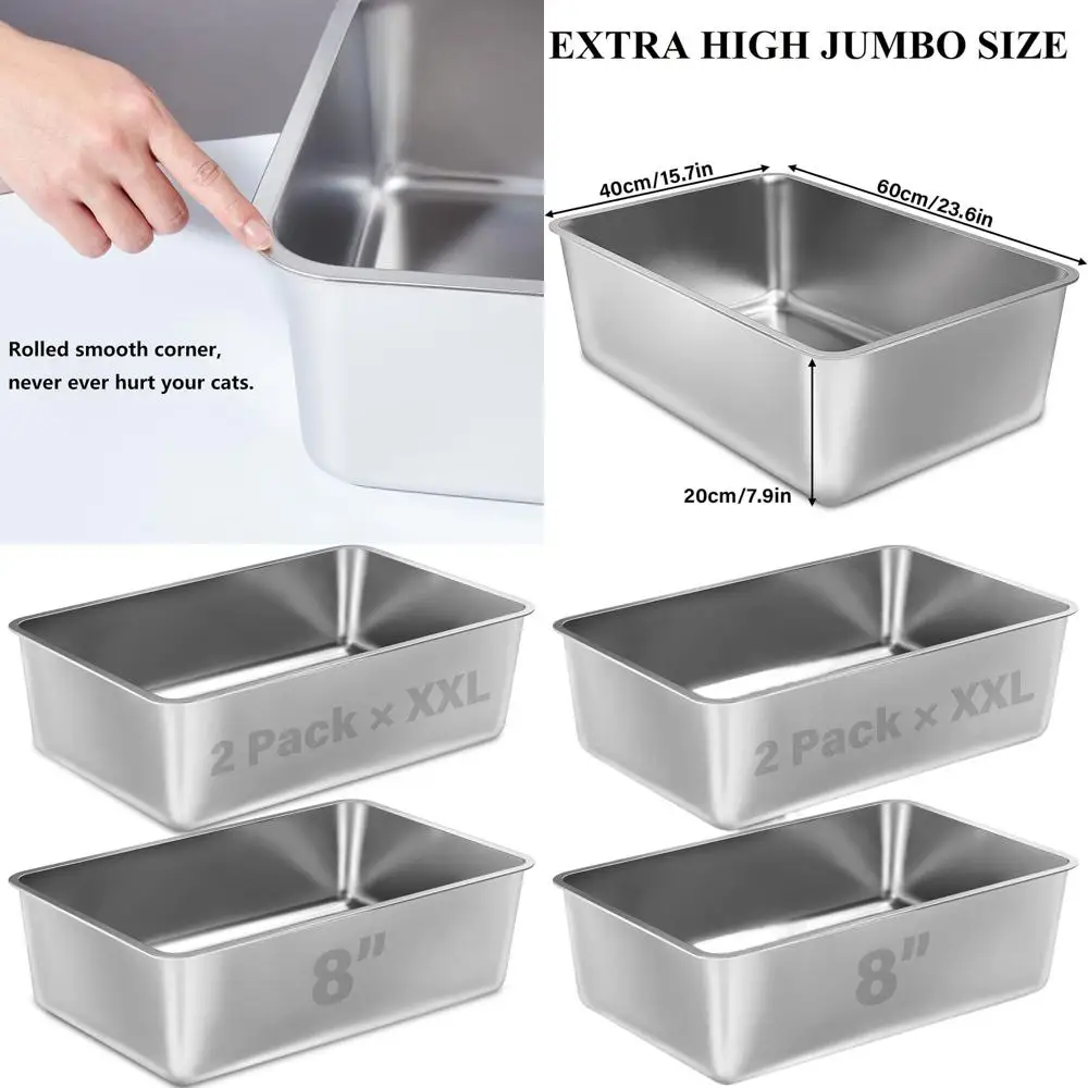 Extra Large Stainless Steel Cat Litter Boxes Set of 2, 23.6x15.8x8 Inches, High-Sided, Odorless, Easy Clean for Large Cats
Extra Large Stainless Steel Cat Litter Boxes Set of 2, 23.6x15.8x8 Inches, High-Sided, Odorless, Easy Clean for Large Cats
