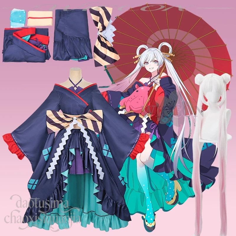 Tsukimi Yachiyo Cosplay New Anime Princess Kaguya Japanese Kimono Dark Blue Purple Dress White To Pink Gradient Twin Ponytails
Tsukimi Yachiyo Cosplay New Anime Princess Kaguya Japanese Kimono Dark Blue Purple Dress White To Pink Gradient Twin Ponytails