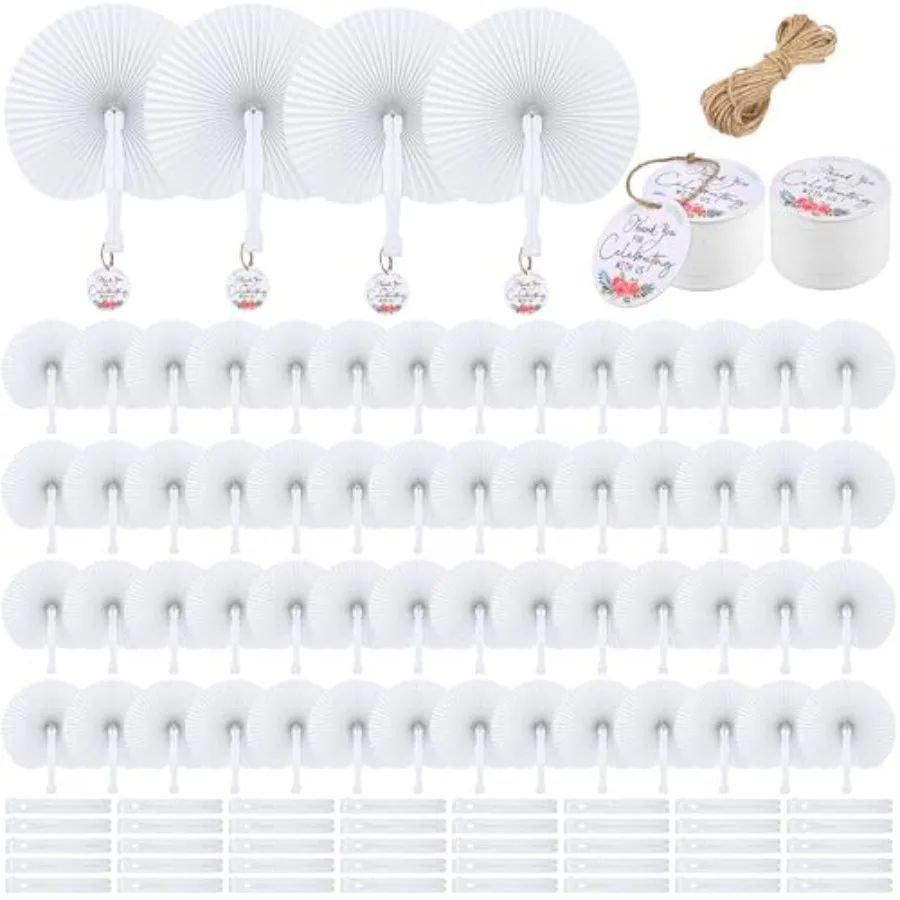 MCEAST 100 Pack White Folding Handheld Paper Fans with Tags, Round Shaped Wedding Paper Fans with Plastic Handle for Wedding Fa
MCEAST 100 Pack White Folding Handheld Paper Fans with Tags, Round Shaped Wedding Paper Fans with Plastic Handle for Wedding Fa