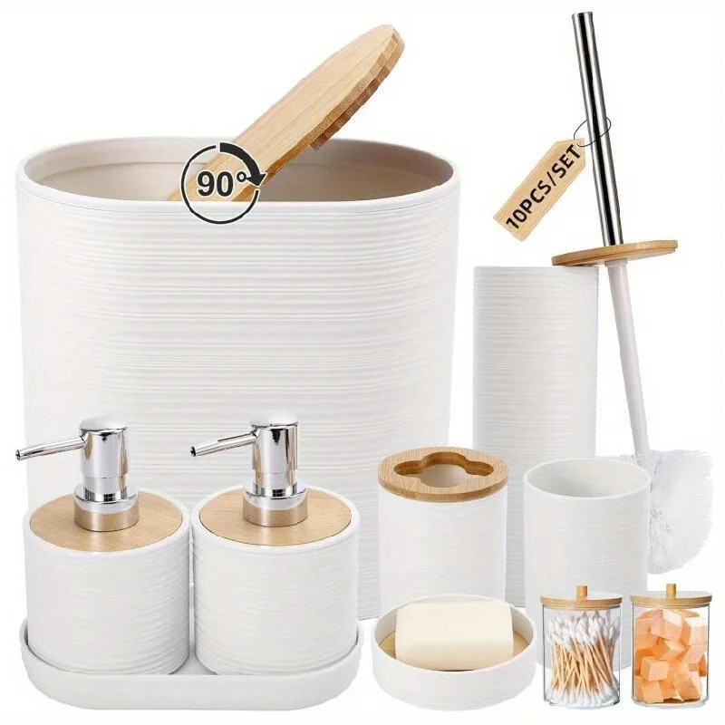 Bathroom Accessory Set, Bathroom Accessory Set with Soap Dispenser, Toothbrush Holder, Toothbrush Cup, Soap Dish And Swab Jar for Bathroom, Living Room, Kitchen Decorative Countertops, Housewarming Gift for Family And Friends
Bathroom Accessory Set, Bathroom Accessory Set with Soap Dispenser, Toothbrush Holder, Toothbrush Cup, Soap Dish And Swab Jar for Bathroom, Living Room, Kitchen Decorative Countertops, Housewarming Gift for Family And Friends