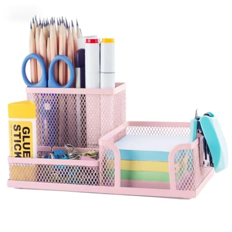 Mesh Pen Holder Desk Organizers Pencil Holder for Desk Pink, 3 Compartments Metal Office Supply Organizer with Sticky Notes Hol
Mesh Pen Holder Desk Organizers Pencil Holder for Desk Pink, 3 Compartments Metal Office Supply Organizer with Sticky Notes Hol