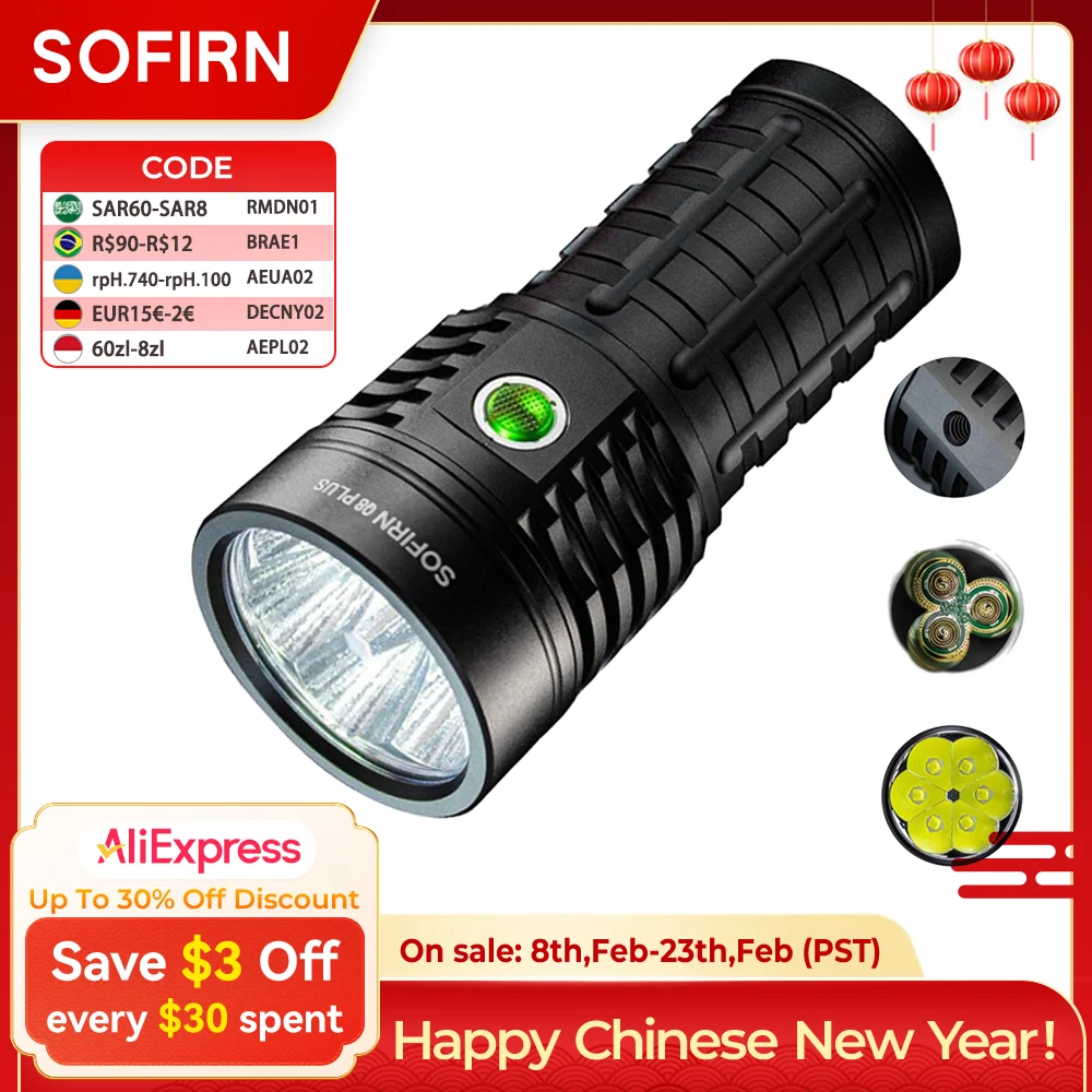 Sofirn Super Powerful Q8 Plus LED Flashlight 16000lm USB C 21700 Rechargeable Anduril 2.0 Torch XHP50B Reverse Charging
Sofirn Super Powerful Q8 Plus LED Flashlight 16000lm USB C 21700 Rechargeable Anduril 2.0 Torch XHP50B Reverse Charging