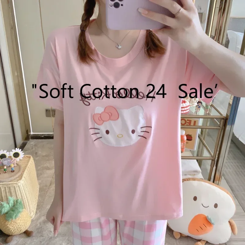 Новинка, пижама Sanrio Hello Kitty, атласная Повседневная легкая дышащая удобная крутая пижама из вискозы, милый домашний Пижамный костюм
Новинка, пижама Sanrio Hello Kitty, атласная Повседневная легкая дышащая удобная крутая пижама из вискозы, милый домашний Пижамный костюм