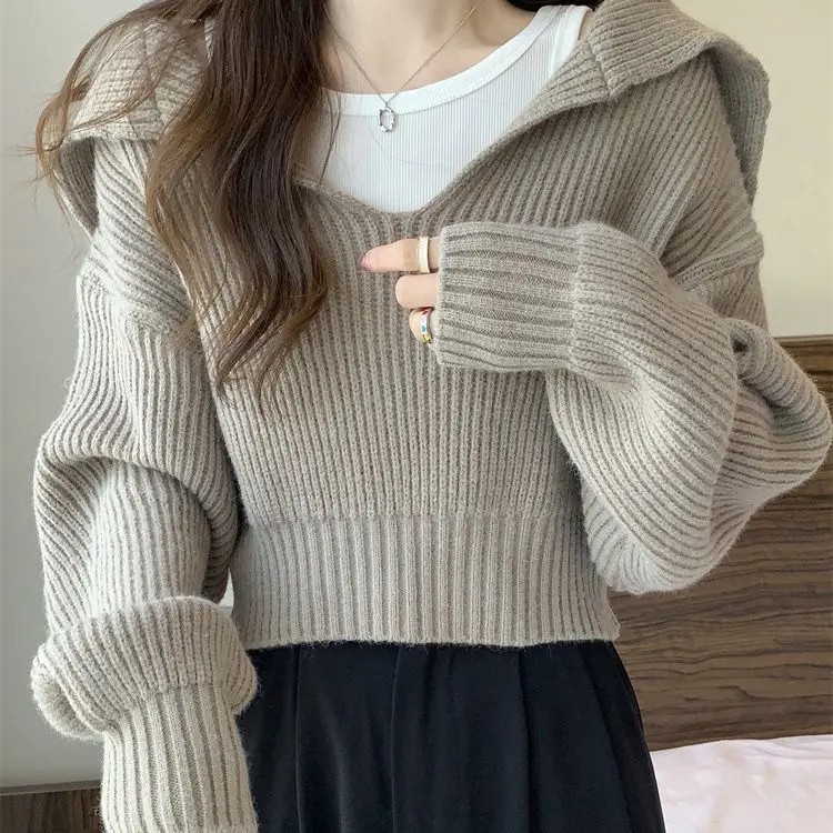 Sweater Navy Collar Long Sleeve Warm Sweater Women Winter Loose Lazy Short Outerwear Knit Pullover
Sweater Navy Collar Long Sleeve Warm Sweater Women Winter Loose Lazy Short Outerwear Knit Pullover