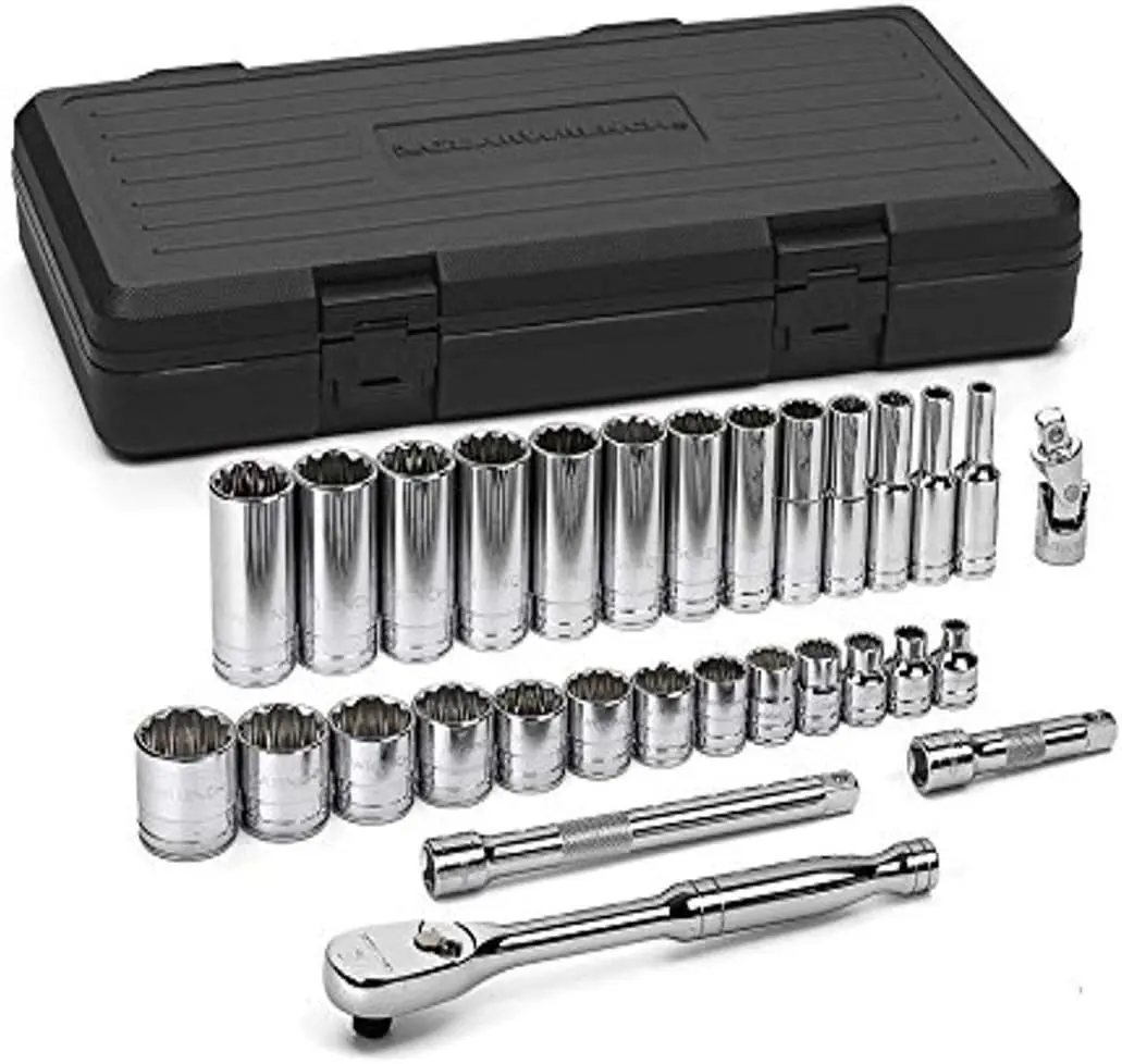 30-Piece 3/8" Drive 12-Point Mechanics Tool Set with Standard & Deep SAE Sockets
30-Piece 3/8" Drive 12-Point Mechanics Tool Set with Standard & Deep SAE Sockets