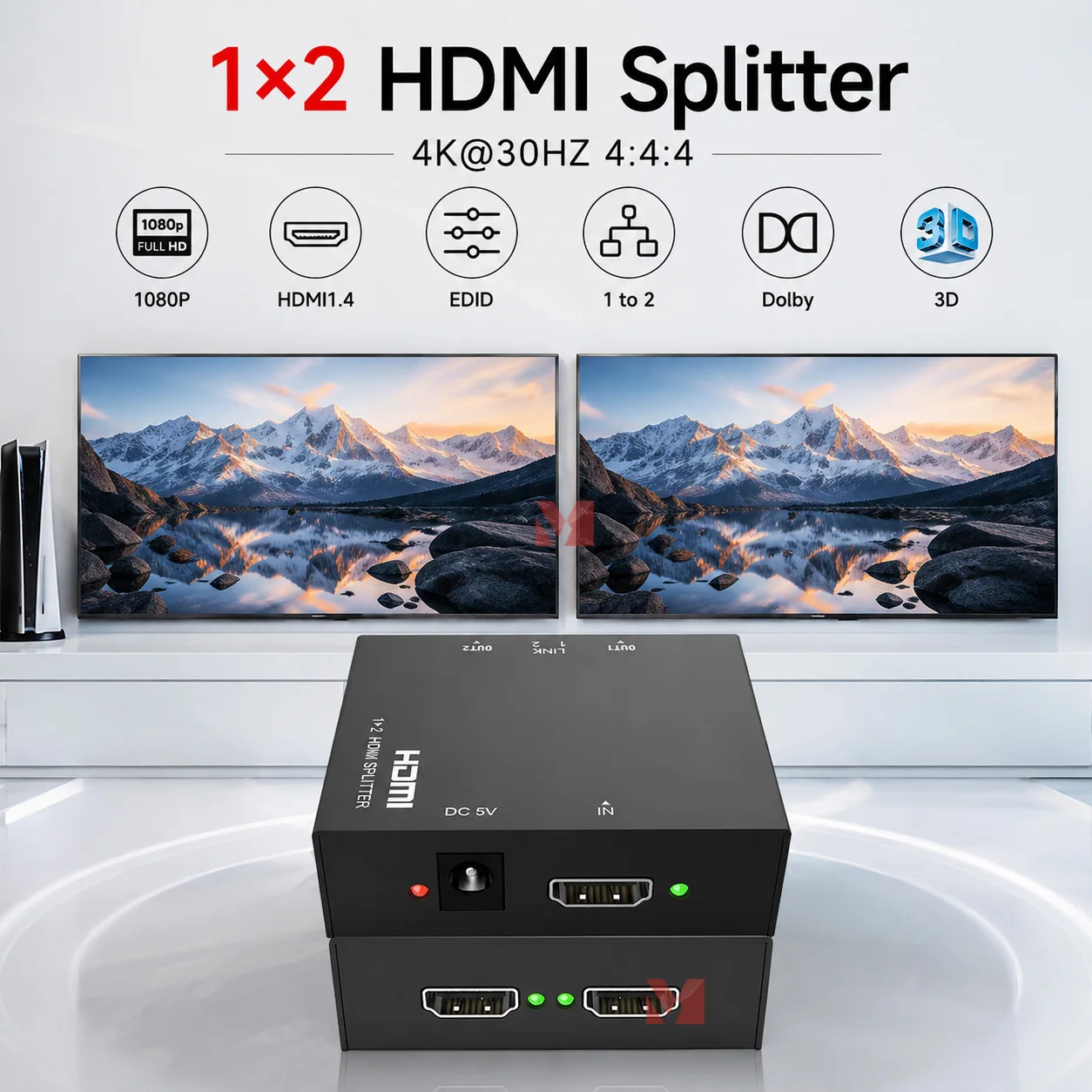 4K UHD HDMI 1X2 Splitter 1 in 2 out HDMI 1.4 Splitter Distributor 1 signal source 2 displays Video Splitter Blu-ray DVD PS3 PC
4K UHD HDMI 1X2 Splitter 1 in 2 out HDMI 1.4 Splitter Distributor 1 signal source 2 displays Video Splitter Blu-ray DVD PS3 PC
